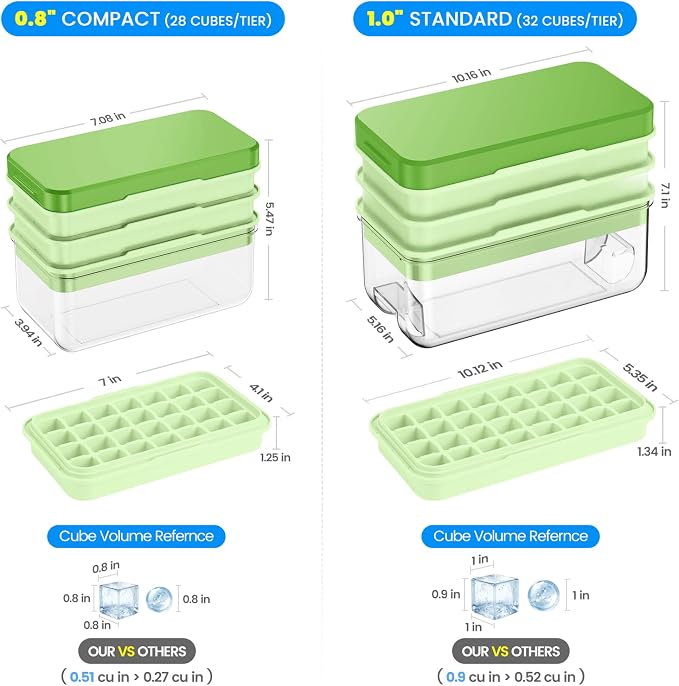 Ice Cube Tray with Lid and Bin, Easy Release 84 Cubes for Freezer | Food-grade BPA-free PP and ABS. Ice cubes for fruit, cocktails, iced coffee. Space-saving stackable with scoop