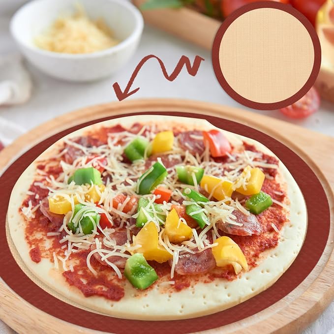 Silicone Baking Mat Set of 4, Nonstick Reusable Macaron Silicone Baking Mat & Round Pizza Mat, Cookie Baking Supplies for Macaroons, Pastry, Pizza, Red