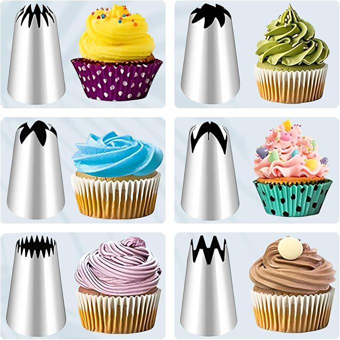16PCS Large Piping Tips Set, Stainless Steel frosting tips | Reusable cotton piping bag and auxiliary cup, Cake Decorating Tips Set for Cake Decorating, Cupcakes, Cookies, DlY pastries