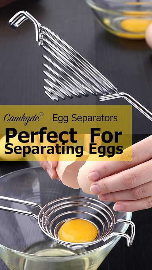 CAMKYDE Egg Separator Food Grade Stainless Steel Egg Yolk White Separation Tool, Set of 2 (Blue)