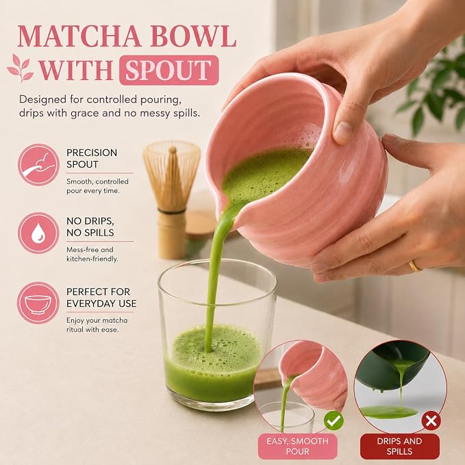 BARISTA EMPEROR® MATCHA WHISK SET PREMIUM 11pcs - Professional Matcha Kit Set with Matcha Bowl, Matcha Whisk, Milk Frother, Spoon, Sifter, Scoop, Stand, Cup, Mat - Aesthetic Pink Matcha Set Kit