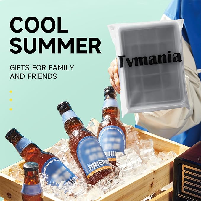Tvmania Ice Cube Trays Set of 2, 15-Cube Silicone Molds with Removable Lids | Stackable, easy release, BPA-free, reusable, for freezer and whiskey