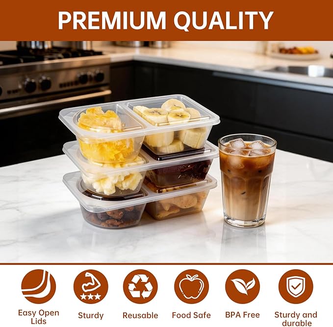 Reusable Snack Containers with Lids, Snack Containers, 10 Snack Packs Containers, meal prep containers Double Compartment, Container Portion Control for On the Go Travel Essentials