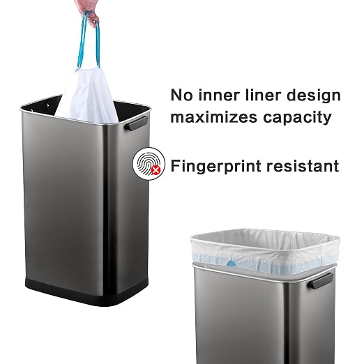 13 Gallon Trash Can, Touchless Stainless Steel Kitchen (Titanium) | Automatic Motion Sensor Lid | 50L Fits 13 Gal Tall Kitchen Bags | Anti-Fingerprint Brushed Finish | For Home Office