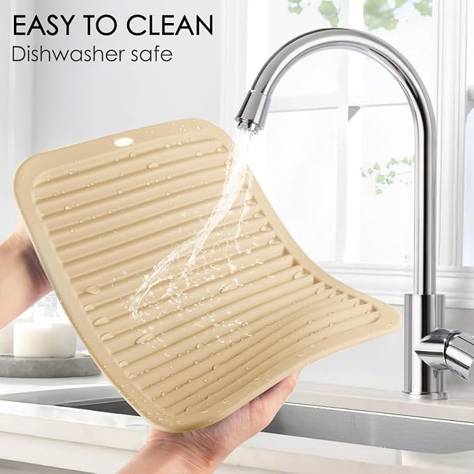 QPIX DIGITAL 4 Pack Beige Silicone Trivets For Hot Dishes, Large And Heat Resistant Silicone Pot Holder Hot Pads For Kitchen, 9x12 Trivet Mat For Hot Pots And Pans, Jar Opener, Drying Mat