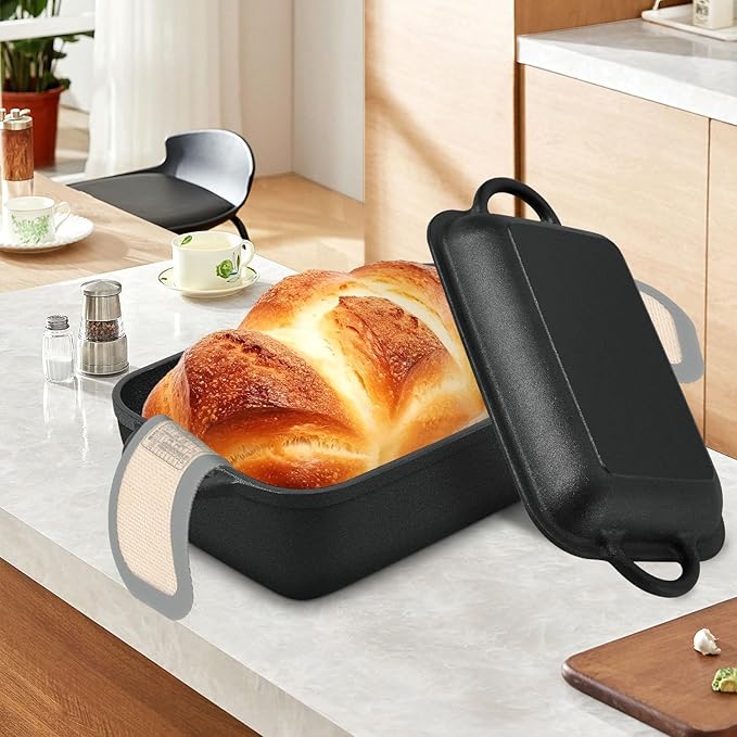 Oval Cast Iron Dutch Oven for Bread Baking, 6.35Qt Bread Baking Pan with Lid, Multi-Functional Dutch Oven Pot with Bread Baking Supplies for Bread Baking, Frying and Braising