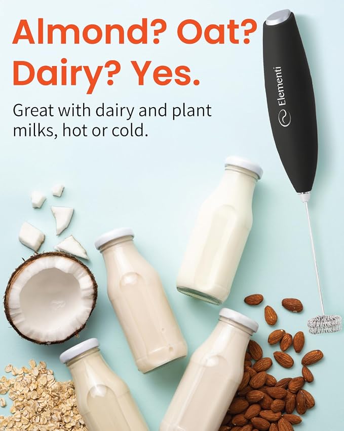 Elementi Milk Frother Wand - Easy to Use Handheld Electric Stirrer for Powder Drinks, Durable & Powerful Coffee Whisk & Protein Powder Mixer Wand, Hand Frother, Coffee Stirrers Electric (Purple)