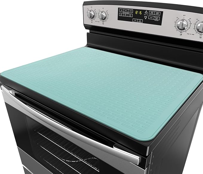 YUHFERA Stove Top Cover for Electric Stove - Silicone Stove Mat for Glass Top, Glass Cooktop Protector, XL Dish Drying Mats for Kitchen,Oven Covers for Electric Stove (Aqua,30 x 21)