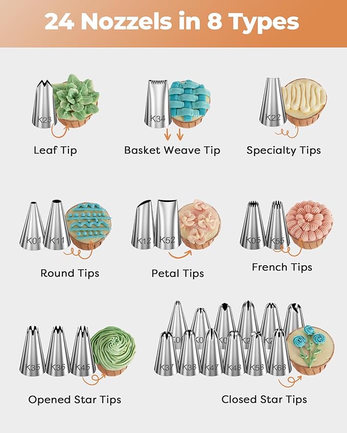 Kootek 35 Aluminum Cake Decorating Kit, Baking Tools for Beginners & Pros | Starter Kit, Baking Supplies Tools with Cake Stand Turntable for Decorating, 24 Icing Piping Tips, 2 Spatulas, 2 Piping Bags