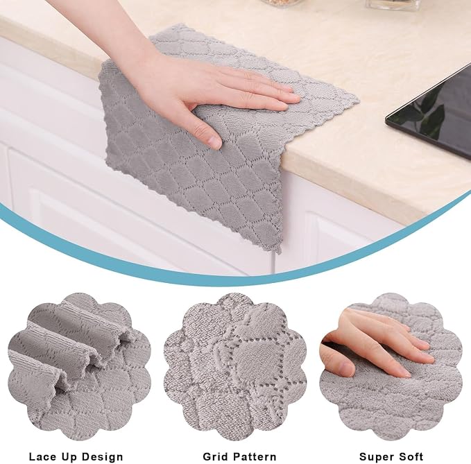 Homaxy 18 Pack Super Soft Absorbent Dish Cloths, 10" x 10", Grey | Coral Velvet, Nonstick Oil Fast Drying Microfiber Cleaning Cloth, No Lint Household Dishcloths