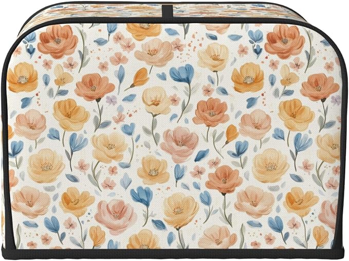 4 Slice Toaster Cover Flower Pattern Vintage Dust Proof Washable Kitchen Appliance Cover with Pocket, Oxford Fabric Countertop Toaster Protector for Standard Toasters Small Appliances