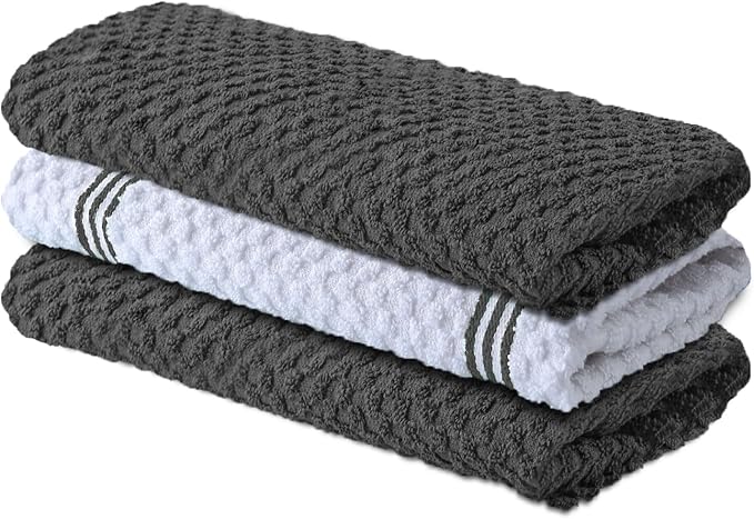 Infinitee Xclusives Kitchen Towels - 3 Pack - Cotton Dish Towel |15" x 25"| | 100% Cotton, Highly Absorbent Tea Towels - Lint Free, Soft, Durable & Quick Dry, Ideal for Drying Dishes & Kitchen Cleaning