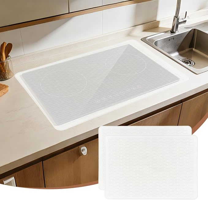 PATIKIL 28 x 20 Inch Stove Top Cover for Electric Stove, 2Pcs Silicone Stripe Mat for Glass Top Cover Non-Slip Glass Cooktop Protector for Kitchen Oven Dish Drying Mat, Clear