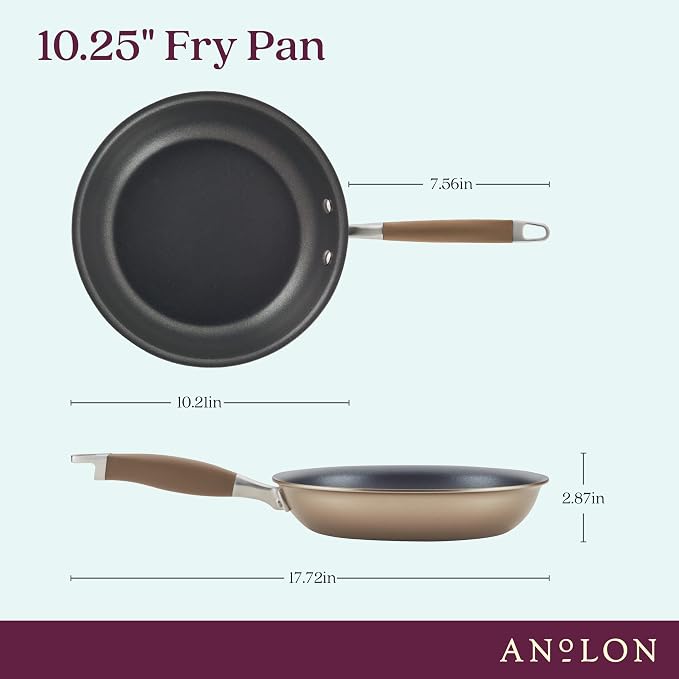 Anolon Advanced Home Hard-Anodized Nonstick Skillets (10.25-Inch, Bronze) | Premium Non Stick Frying Pan, Oven Safe to 400°F, Durable Everyday Cooking, in Bronze