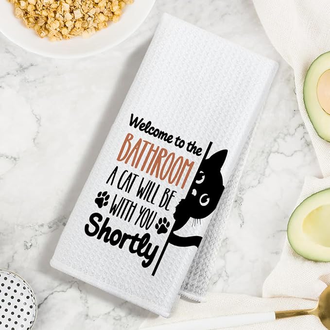 Jztco Funny Black Cat Hand Towels, Cat Lover Gifts for Women Grandma Mom | Cat Mom Gifts for Women, Humorous Black Kitty Decorative Hand Towels for Bathroom Decor, Funny Bathroom Decor 14x24 Inch