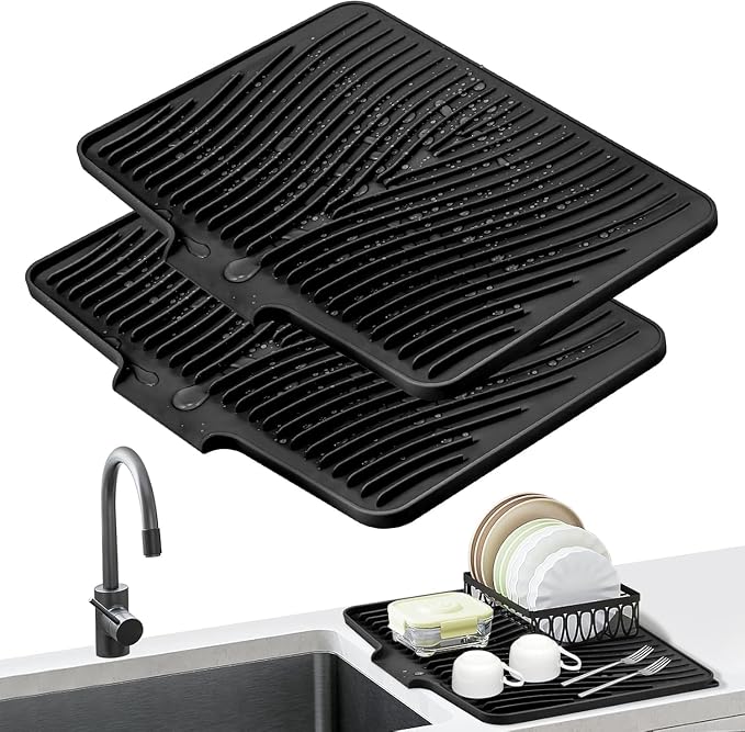 Silicone Dish Drying Mat for Kitchen counter | 15.8"x13" Dish Drainer Mat, Heat-Resistant Kitchen Counter Mat & Over-Sink Drying Tray, Can Be Hung, Ivory
