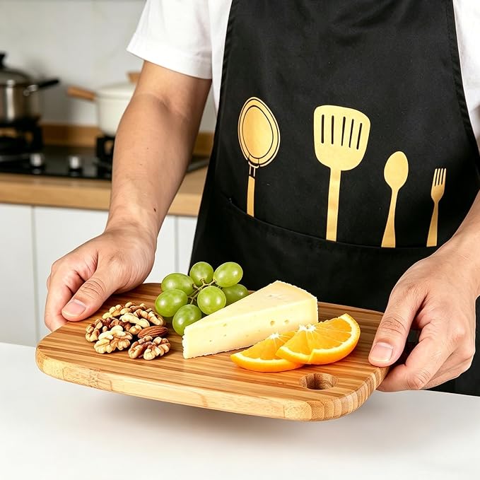 Small Bamboo Cutting Boards for Kitchen with Hanging | Mini Bamboo Cutting Board for Vegetables, Fruit, Bread, Meat - BPA Free, 9" x 6.5"