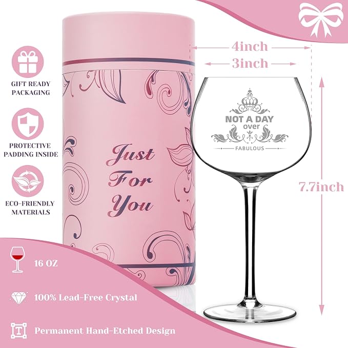 Gifts For Women,Not a Day Over Fabulous Personalized Wine Glasses Birthday Gifts Wine Glass Mothers Day Gifts For Women, Unique Gift Ideas for Her Mom Friends Female Her Wife Girlfriend Coworkers