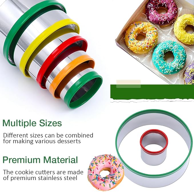 Alimat PluS Round Biscuit Cutter Set, 12 Pack Circle Cookie Cutters | Stainless Steel Donut Cutter with Colorful Rubber Coating, Different Sizes for Dough, Fondant, Clay