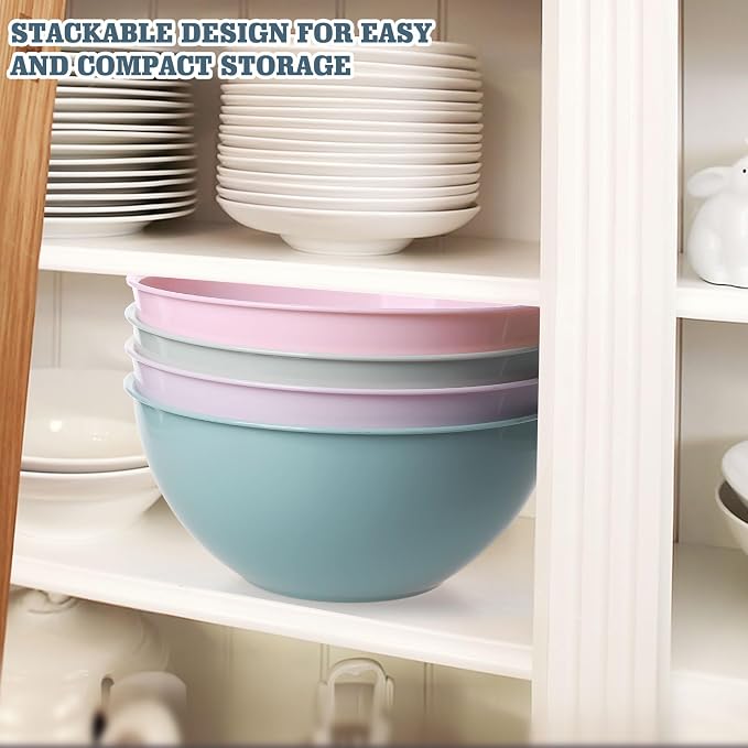 Greentainer 4-Piece Plastic Mixing Bowl Set, 113oz Lightweight Serving Bowls, Large Salad Bowls for Baking,Prepping, Cooking and Serving Food, Dishwasher & Microwave Safe