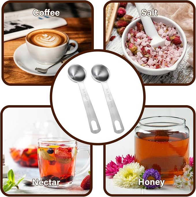 10ML / 2/3TBSP Measuring Spoons, 2 Pcs Stainless Steel Tablespoon, Small Metal Teaspoons for Measuring Dry and Liquid Ingredients