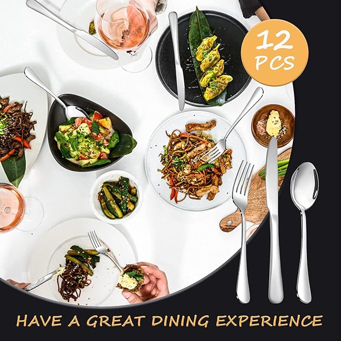 Silverware Set,SANTUO Stainless Steel Knives Spoon Forks Set for Home, Kitchen and Restaurant, Mirror Polished& Dishwasher Safe (18pcs Silverware set)