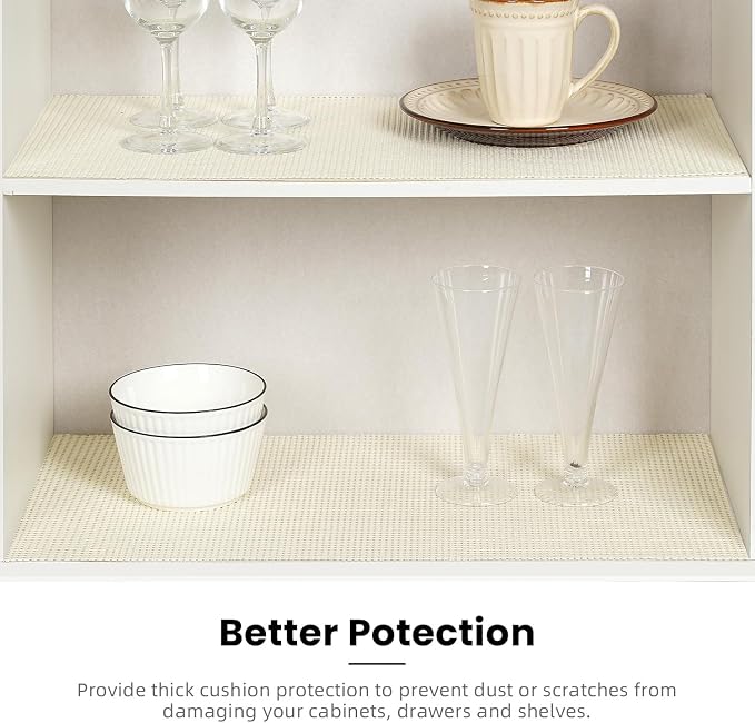 BAGAIL Non-Adhesive Shelf Liner, Thick Strong Grip Drawer Liners for Kitchen Cabinets, Heavy-Duty Easy Cut Cabinet Liners for Shelves, Pantry, Bathroom Cupboards - 12" x 20FT, Cream