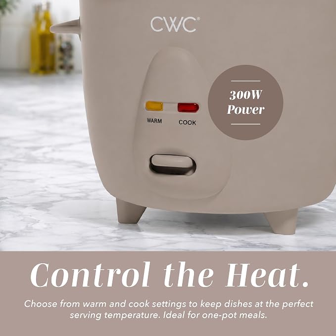 COOK WITH COLOR 6 Cup Rice Cooker 300W - Effortless Cooking and Perfectly, Cooks 3 Cups of Raw Rice for 6 Cups of Cooked Rice, Warm Grey