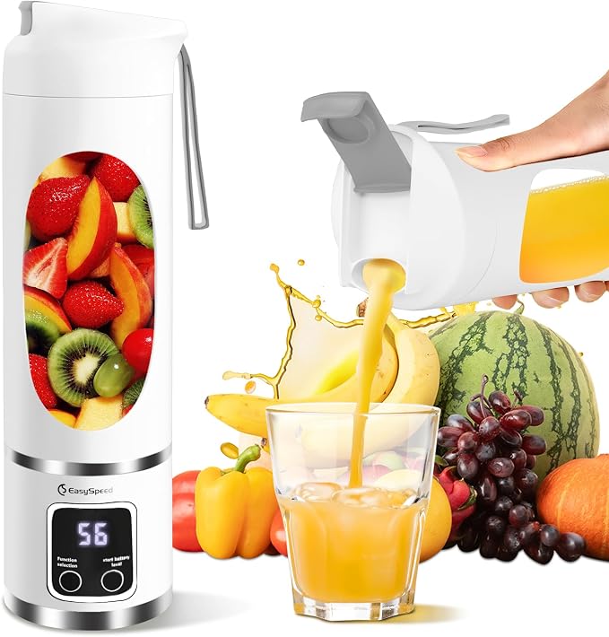 EASYSPEED Portable Blender Electric USB-C, 500ML Personal Juicer for Shakes, 12 Blades, 1500mAh Rechargeable, BPA Free, 18oz Small Blender with Leakproof Lid & Sip Spout, Mixing, Compact