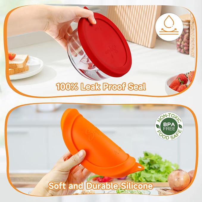 SOPHICO 4 Cup Silicone Lids Replacement for Pyrex & Anchor Hocking 7201-PC | Food Grade Silicone, Leakproof、Airtight Lids, Dishwasher Microwave Safe