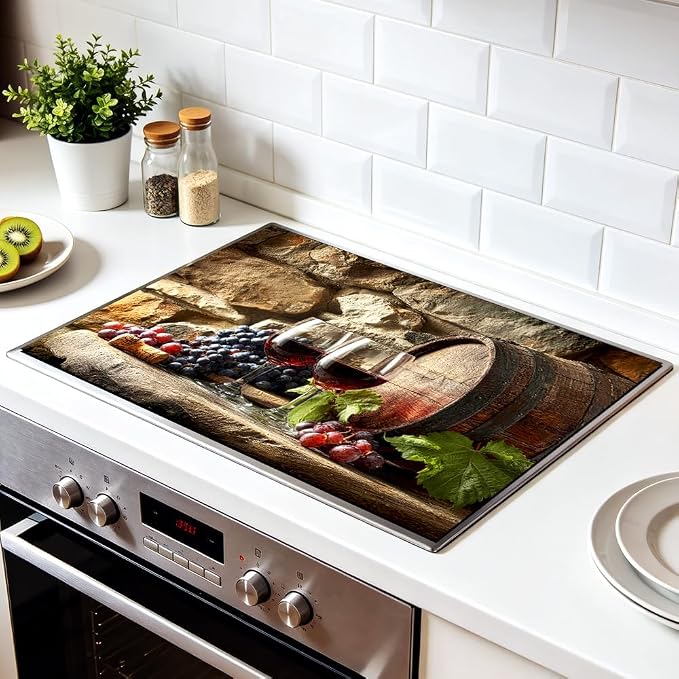 Glass top stove covers with wine splash decoration glasses 28.35x20.47 in Non Slip Mat