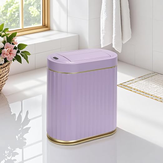 SYNCVIBE Bathroom Sensor Trash Can, 2 Gallon, Butterfly Lid, Purple | Automatic Garbage Can, IPX5 Waterproof Trash Bin, Under-Counter Wastebasket for Bedroom and Living Room