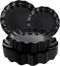 LIYH 24 Pcs Black Reusable Plastic Plates – Unbreakable Camper Dishes, Dishwasher Safe Dinner Plate Dessert Plates, Scalloped Design - Ideal for Parties, Picnics 12Guests
