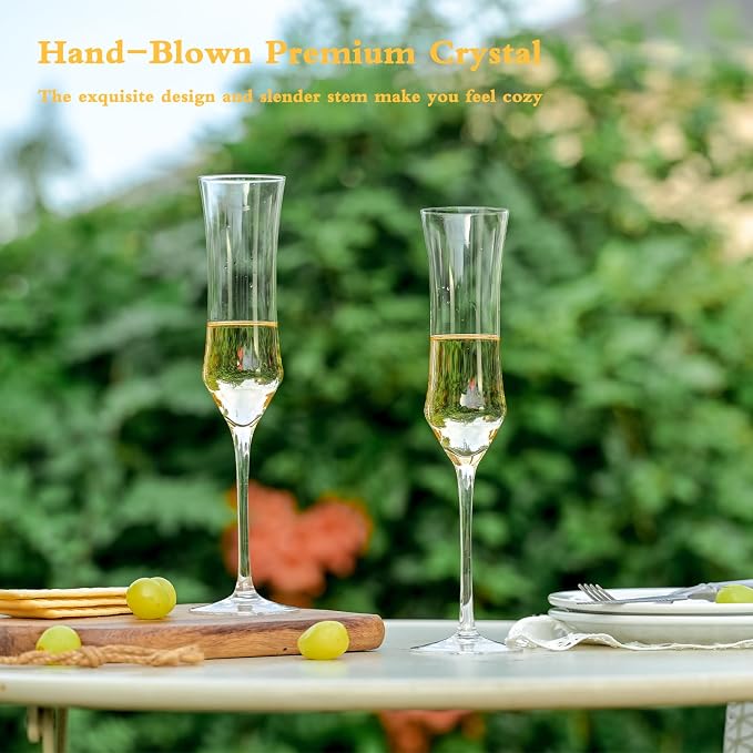 Champagne Flutes Set of 6 - Hand Blown Crystal Champagne Glasses With Long Stem - 7 oz Elegant Sparkling Wine Stemware - Unique Gift for Birthday,Wedding,Father's Day,Housewarming