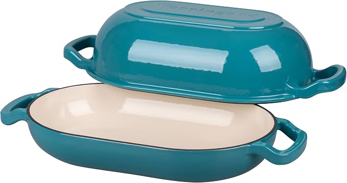 VORRINGARD Enameled Cast Iron Sourdough Bread Oven, Dutch Oven, Loaf Cast Iron Bread Pan for Homemade Bread Baking, Meatloaf Pan with Lid, 5QT, Bluegreen
