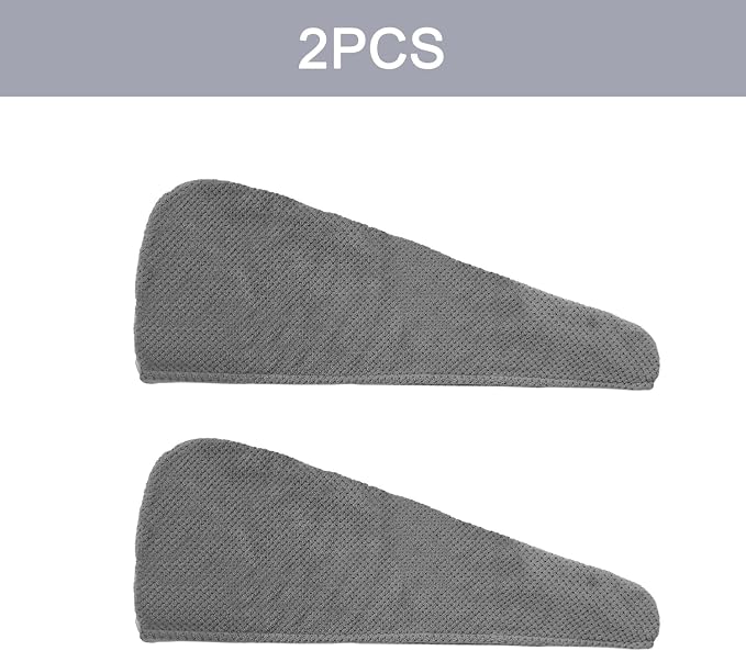MaopaoBeauty 2 Pack Hair Drying Towels, Hair Towel Wrap, Absorbent Microfiber Hair Towel Turban with Button Design to Dry Hair More Quicker, Grey