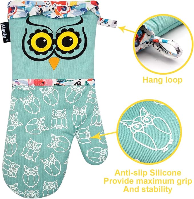 Alselo Oven Mitts, 7"x13.5", 1 Pair | Silicone Printed, Kitchen Mittens