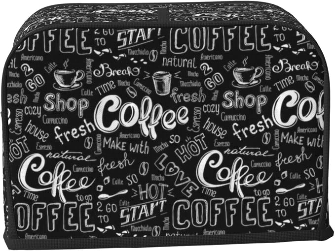 Toaster Cover 2 Slice with Coffee Pattern Dustproof Bread Maker Cover Fingerprint Bakeware Protection Wide Slot Toaster Bag Reusable Kitchen Small Appliance Cover