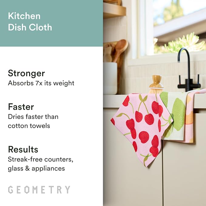GEOMETRY Kitchen Dish Cloths - Spring & Summer Collection - Premium Dishcloths with Geoweave - Absorbent & Fast Drying Kitchen Towels - Lemon Delight, 10" x 10" - 3-Pieces