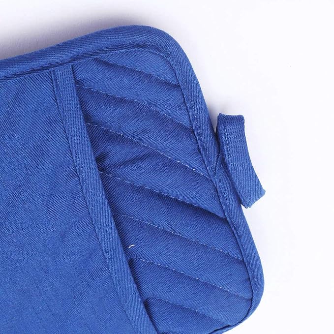 Anyi Pot Holders for Kitchen Heat Resistant, Cotton Hot Pads for Counter Table, Blue Kitchen Pot Holders with Pocket
