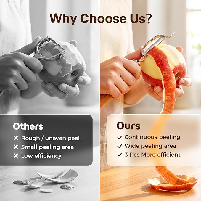 3-Pack Multi-Functional Vegetable Peeler for Kitchen Fruit Potato | 2026 Upgraded Ultra Sharp Stainless Steel Peelers with Ergonomic Wood Handle for Apple, Carrot, Pumpkin & kitchen Cooking