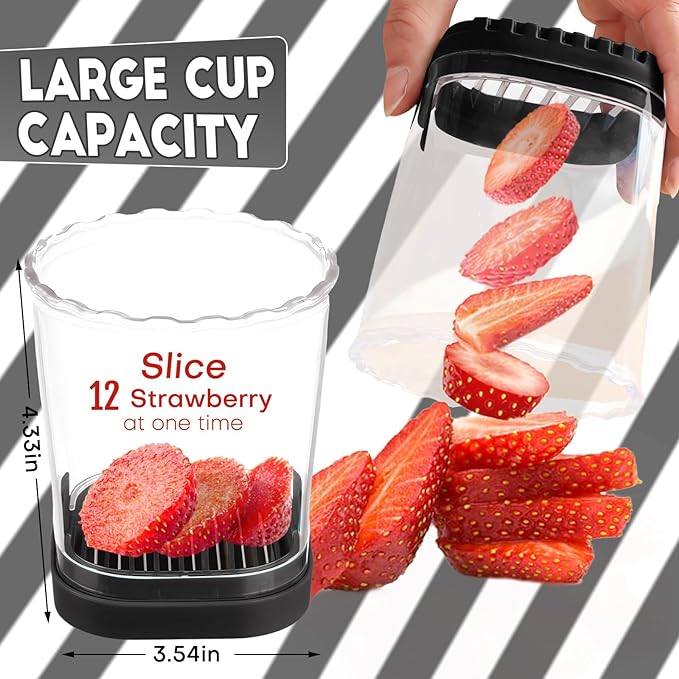 Creative Strawberry Slicer, Detachable Cutter with Push Plate (Black)