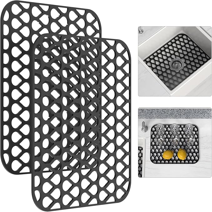 Silicone Sink Mat 2PCS TOOVEM Sink Protectors for Kitchen Sink Mats | 13.58 x 11.6 inch Silicone Sink Mat 2PCS Cistern Protectors for Kitchen Sink for Bottom of Stainless Steel Porcelain