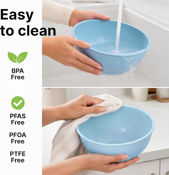 Zulay Kitchen 12 Piece Plastic Mixing Bowls with Lids Set - Leak-Proof Microwave & Freezer Safe Stackable Mixing Bowl Set for Preparing, Serving and Storing - Non-Slip Large Nesting Bowls (Blue Ombre)
