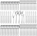 Pleafind 65-Piece Silverware Set with Serving Utensils - Mirror Polished Stainless Steel Flatware Set for 12, Elegant Dining Cutlery Set with Steak Knives, Round Edge Utensils for Home, Wedding Party