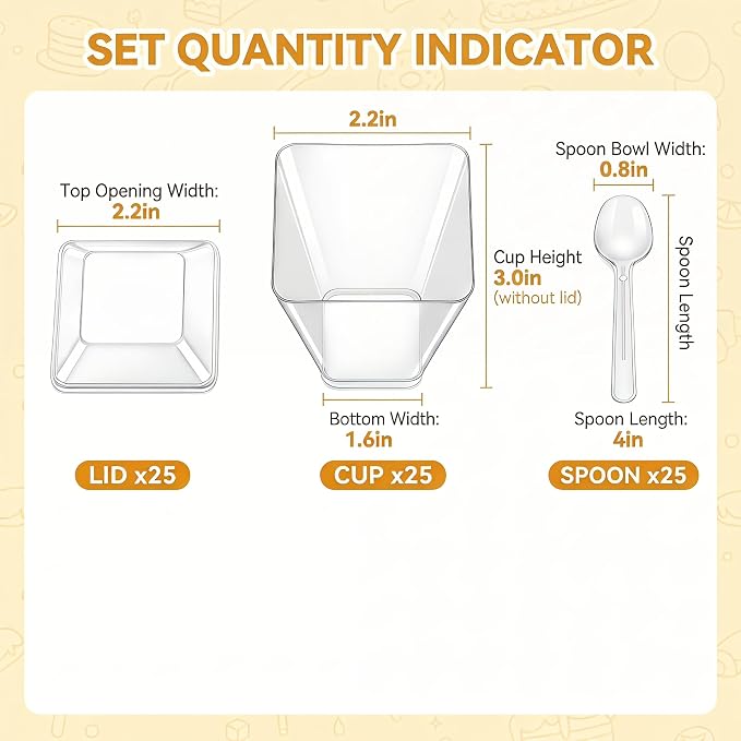 Dessert Cups with Lids and Spoons, 5 oz Clear Trapezoid, 75 Piece Set | For Parfaits, Mousse, Pudding, Fruit and Appetizers, For Weddings, Birthdays and Parties