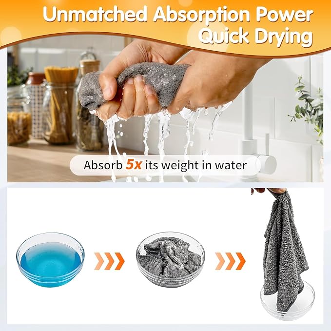 Microfiber Cleaning Cloth -Pack of 24, Highly Absorbent Cleaning Rags(Grey&Orange), 16"X12" All Purpose Cleaning Towels for Housekeeping, Kitchen, Car, Reusable Microfiber Towels