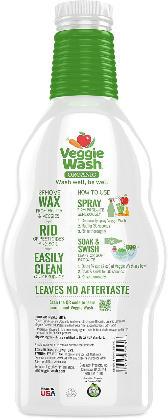 Veggie Wash Organic Fruit and Vegetable Wash Refill, 32 Fl Ounce, Pack of 2 | Ideal for Cleaning Produce, Vegan, Plant-Derived Ingredients, Unscented, No Parabens