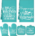 Sratte 6 Pcs Kitchen Decor Accessories Set, Kitchen, Light Teal | Farmhouse Kitchen Towels Pot Holders Oven Mitts Set 2 Dish Towels 2 Potholders 2 Cooking Mittens for Baking Cooking Supply