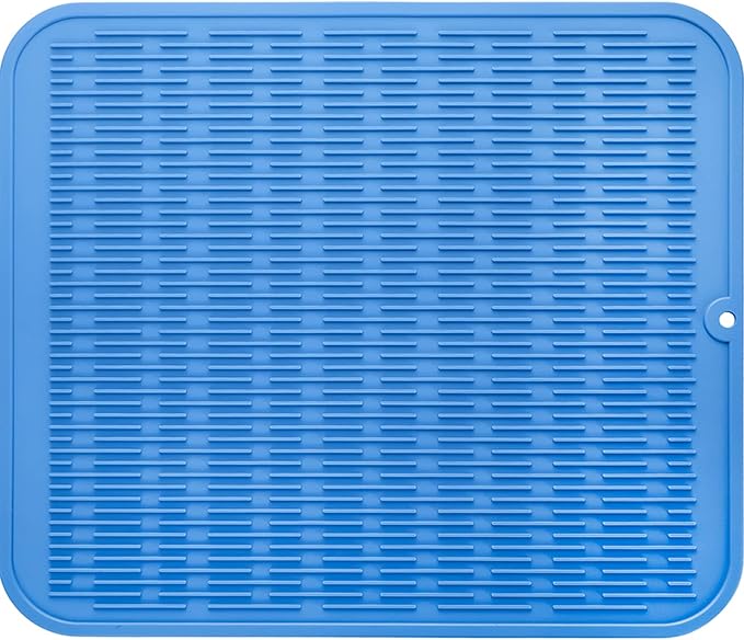 MicoYang Silicone Dish Drying Mat for Multiple Usage,Easy clean,Eco-friendly,Heat-resistant Silicone Mat for Kitchen Counter or Sink,Refrigerator or Drawer Liner Lichen BlueL 2XL 24 inches x 18 inches
